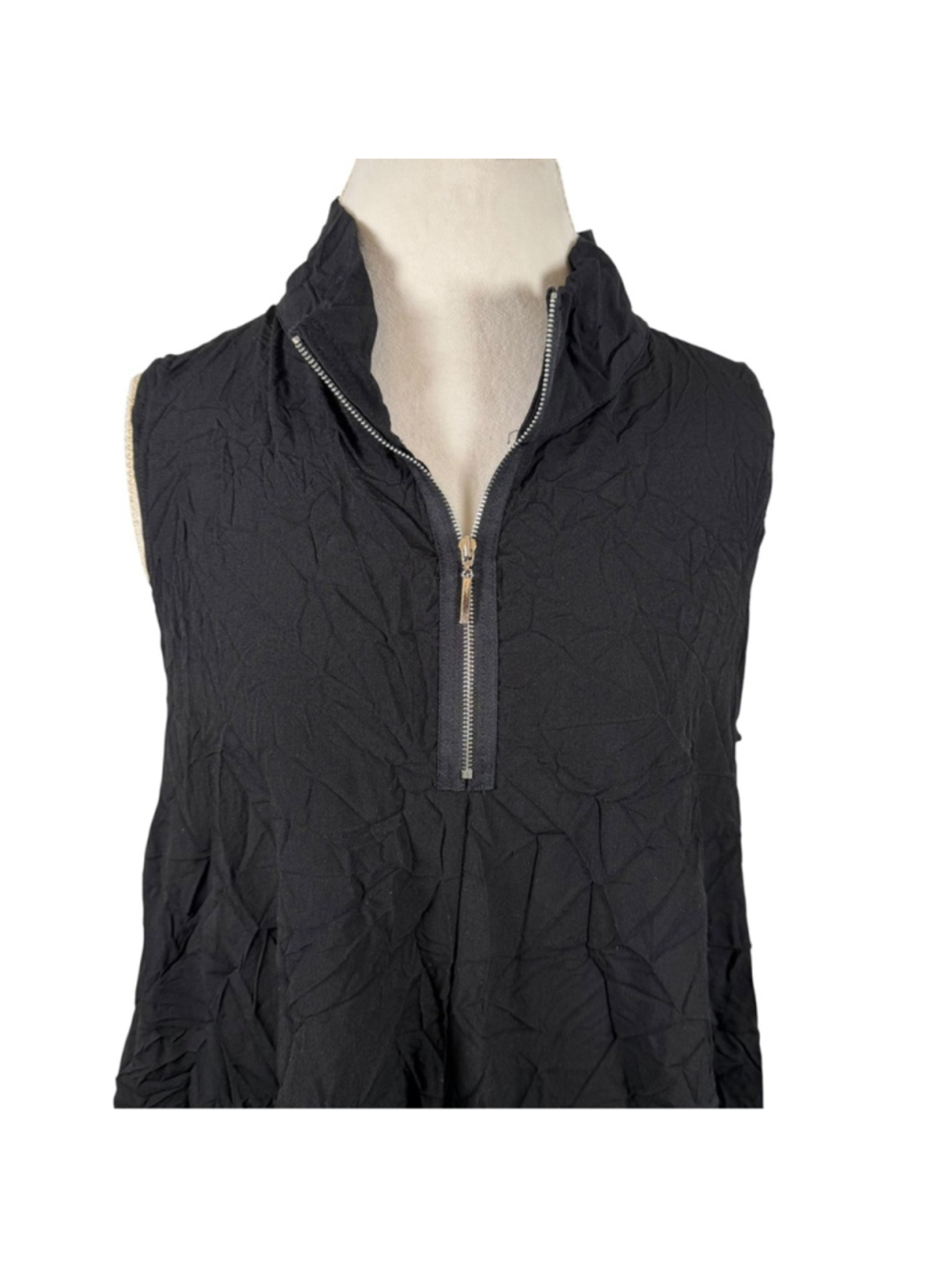 Comfy USA Black Verona Crinkle Vest Lagenlook Tunic Top Pockets Artsy Size M - Picture 3 of 11